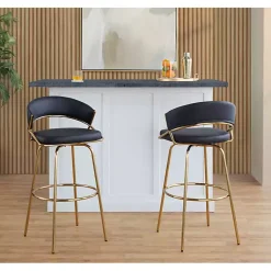 Kirklands Home Bar Stools & Counter Height Stools|Remy & Gold Swivel Bar Stools, Set of 2 Black
