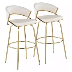 Kirklands Home Bar Stools & Counter Height Stools|Remy White & Gold Swivel Bar Stools, Set of 2 Black