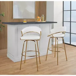 Kirklands Home Bar Stools & Counter Height Stools|Remy White & Gold Swivel Bar Stools, Set of 2 Black