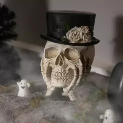 New Resting Skull in a Top Hat Halloween Decoration Halloween