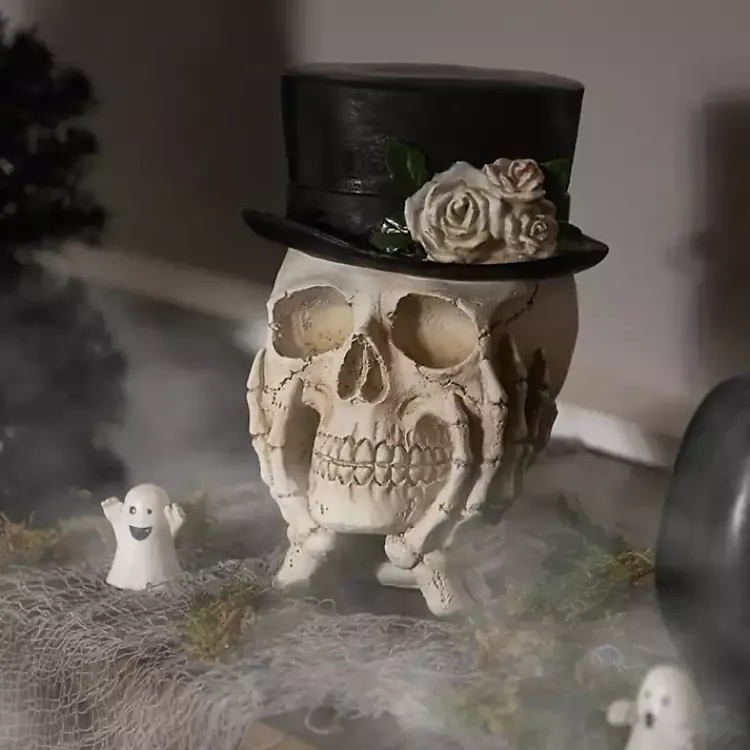 New Resting Skull in a Top Hat Halloween Decoration Halloween