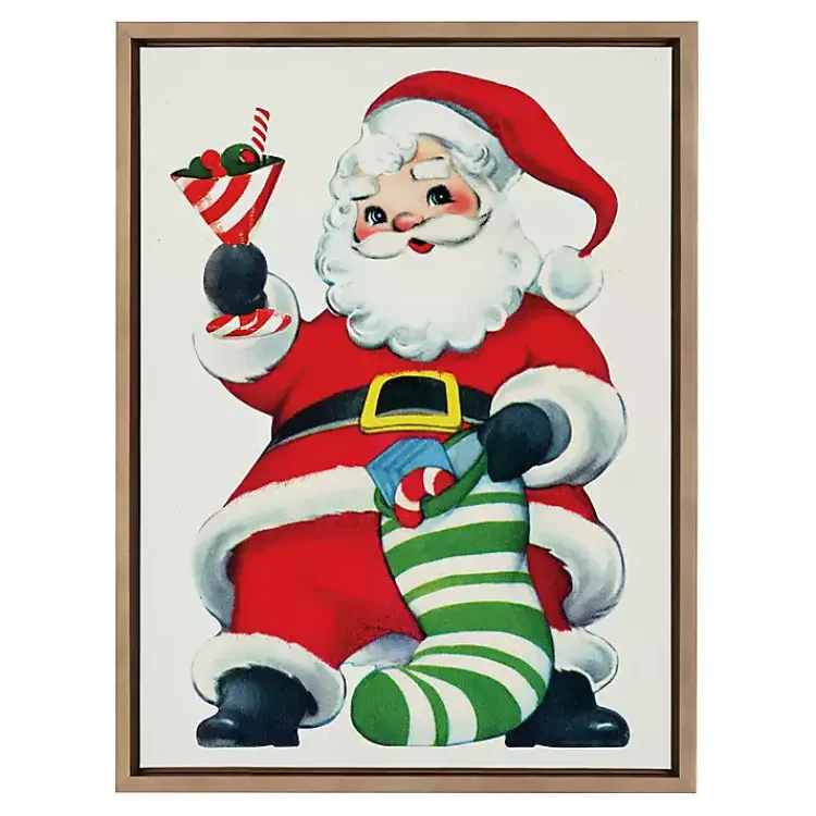 Sale Retro Santa with Martini Framed Canvas Art Print Christmas Art & Wall Decor