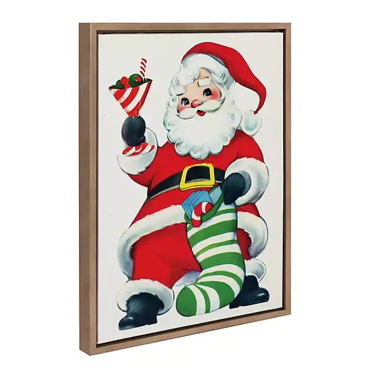 Sale Retro Santa with Martini Framed Canvas Art Print Christmas Art & Wall Decor