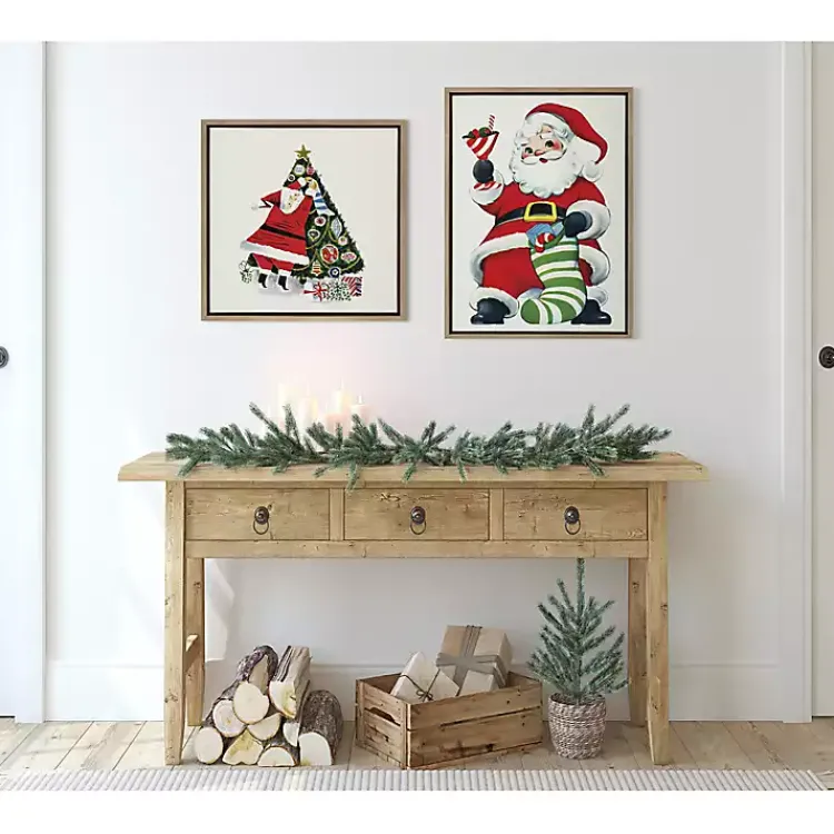 Sale Retro Santa with Martini Framed Canvas Art Print Christmas Art & Wall Decor