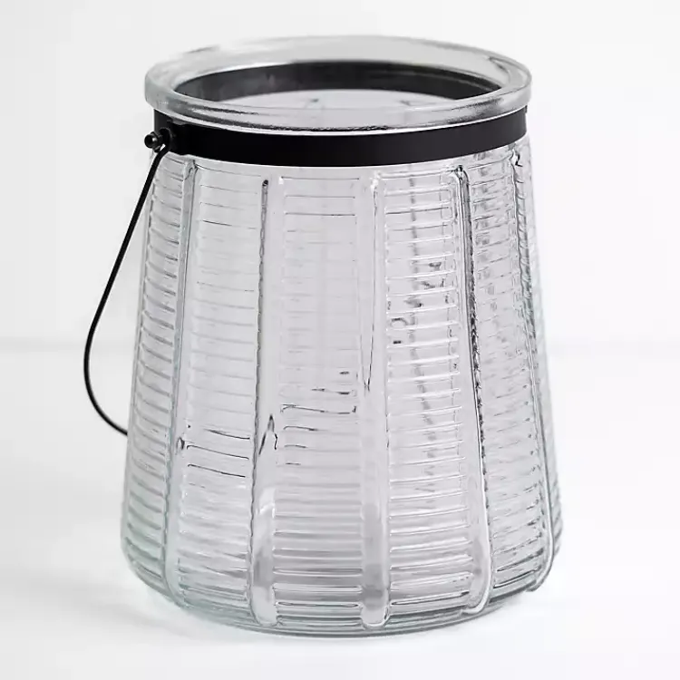 Discount Ribbed Glass Lantern with Metal Handle, 10 in. Lanterns