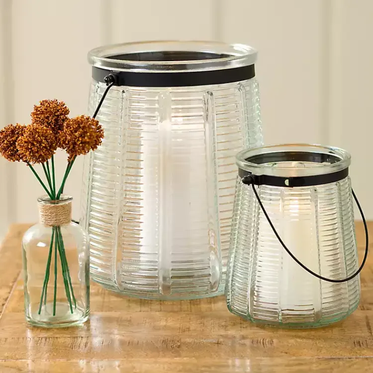 Discount Ribbed Glass Lantern with Metal Handle, 10 in. Lanterns