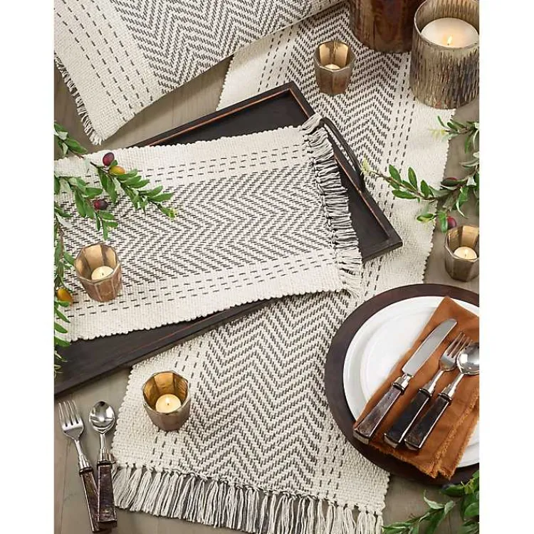 Kirklands Home Table Linens|Rich Gray Kantha Stitch Table Runner
