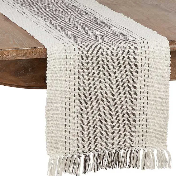 Kirklands Home Table Linens|Rich Gray Kantha Stitch Table Runner