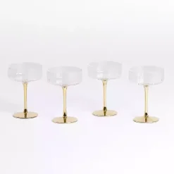 Kirklands Home Glassware & Drinkware|Ripple Gold Base Coupe Wine Glasses, Set of 4