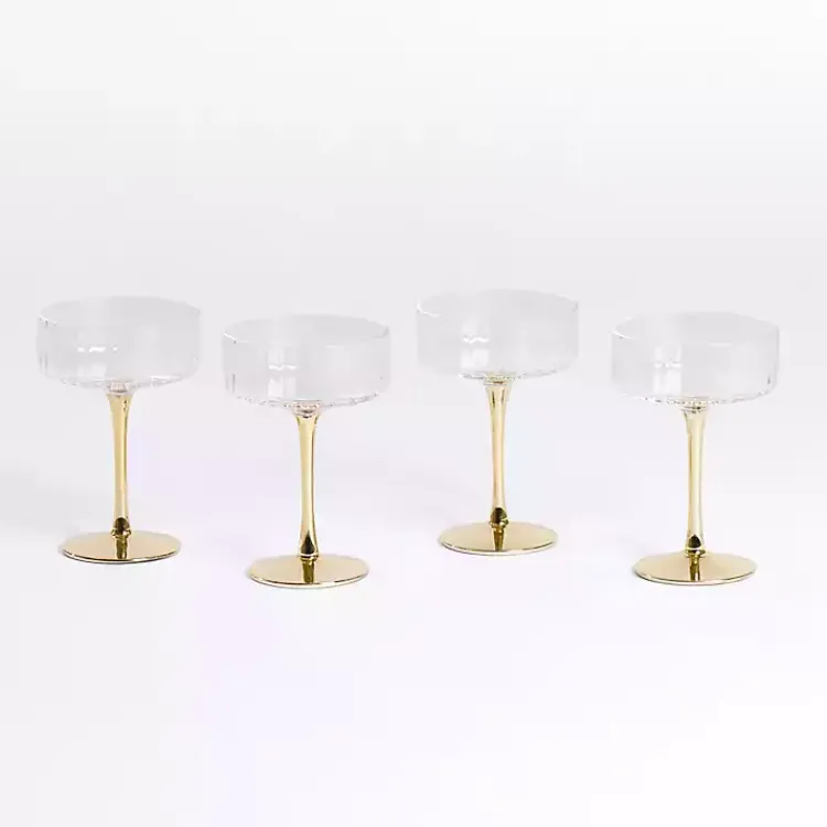 Kirklands Home Glassware & Drinkware|Ripple Gold Base Coupe Wine Glasses, Set of 4
