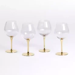 Kirklands Home Glassware & Drinkware|Ripple Gold Base Goblet Wine Glasses, Set of 4