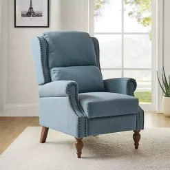 Kirklands Home Accent Chairs|Rosalie Upholstered Manual Recliner Blue