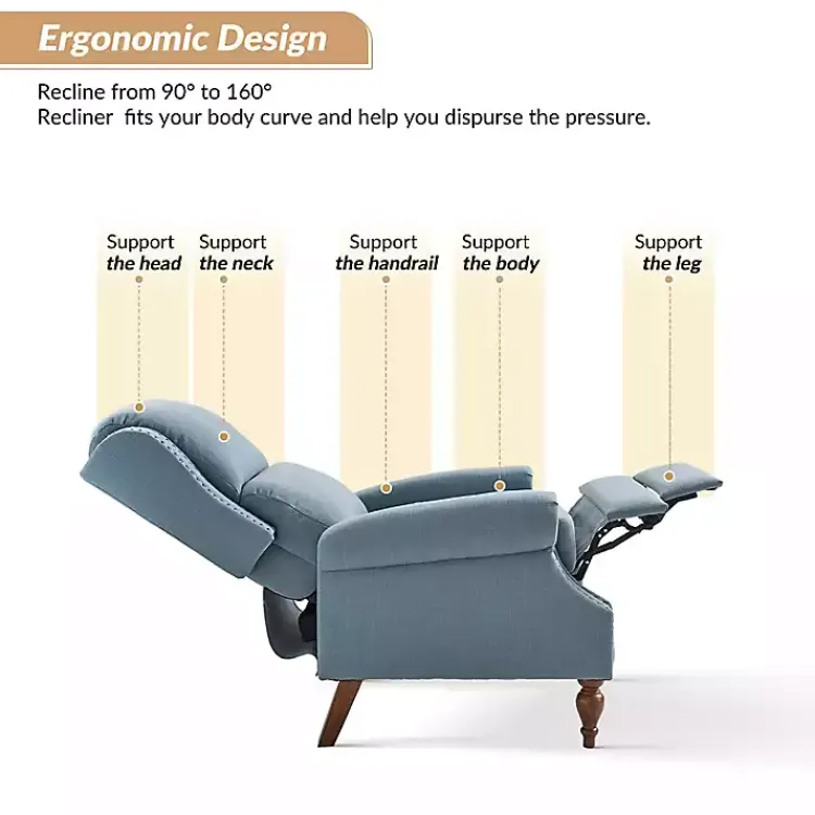 Kirklands Home Accent Chairs|Rosalie Upholstered Manual Recliner Blue