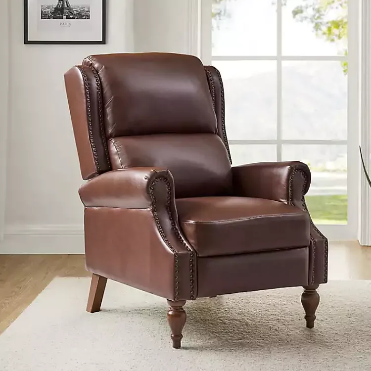 Kirklands Home Accent Chairs|Rosalie Faux Leather Manual Recliner Brown