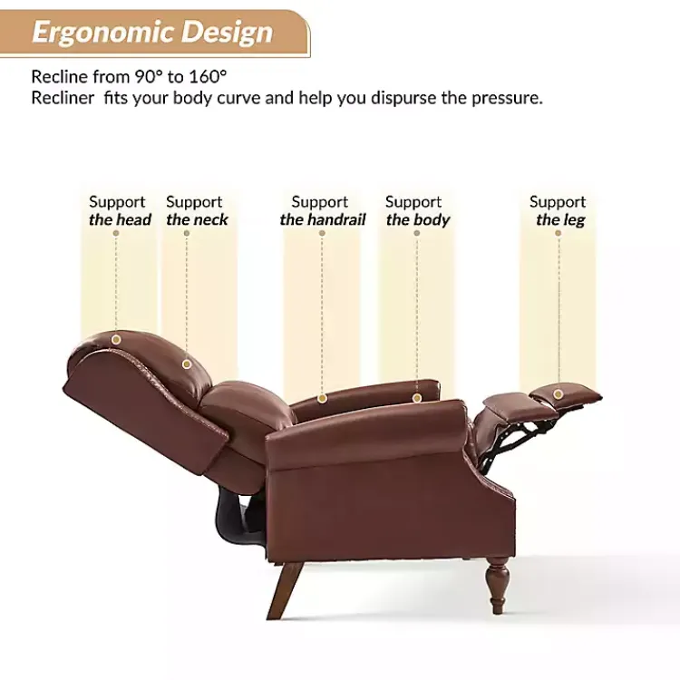 Kirklands Home Accent Chairs|Rosalie Faux Leather Manual Recliner Brown