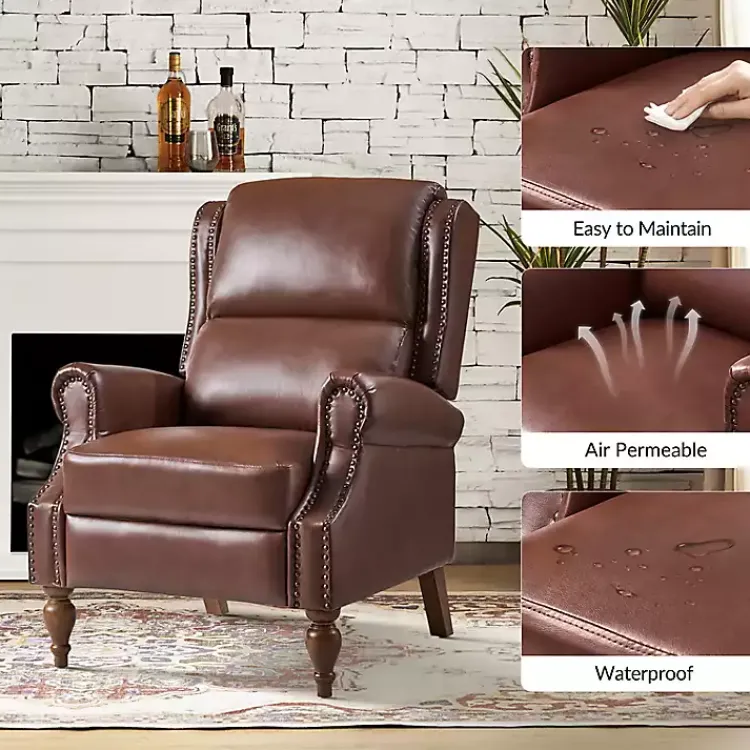 Kirklands Home Accent Chairs|Rosalie Faux Leather Manual Recliner Brown
