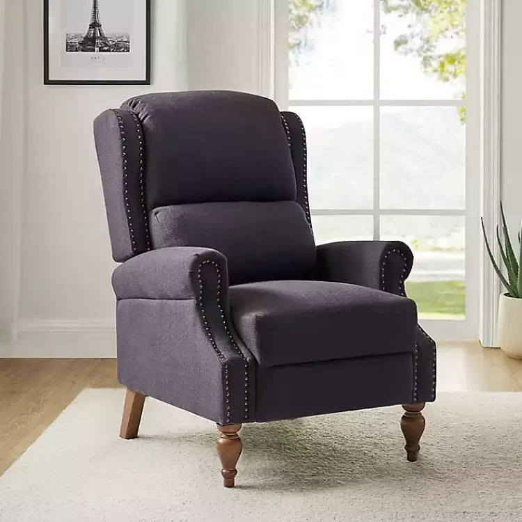 Kirklands Home Accent Chairs|Rosalie Charcoal Upholstered Manual Recliner Gray