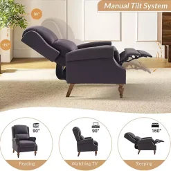 Kirklands Home Accent Chairs|Rosalie Charcoal Upholstered Manual Recliner Gray