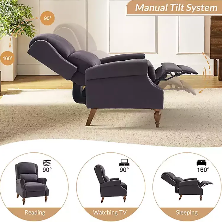 Kirklands Home Accent Chairs|Rosalie Charcoal Upholstered Manual Recliner Gray