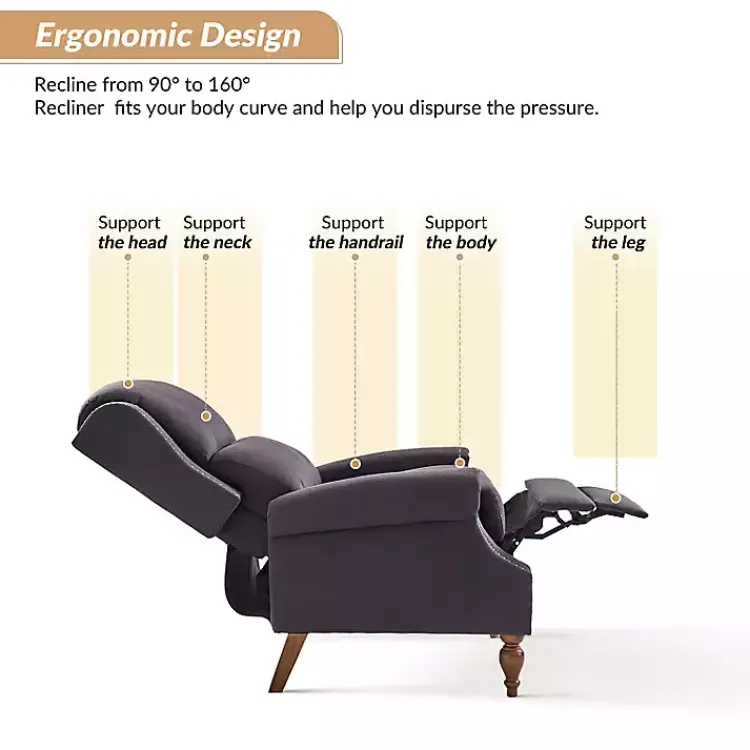 Kirklands Home Accent Chairs|Rosalie Charcoal Upholstered Manual Recliner Gray