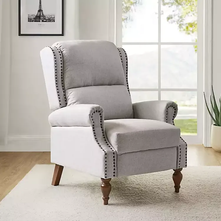 Kirklands Home Accent Chairs|Rosalie Oatmeal Upholstered Manual Recliner White