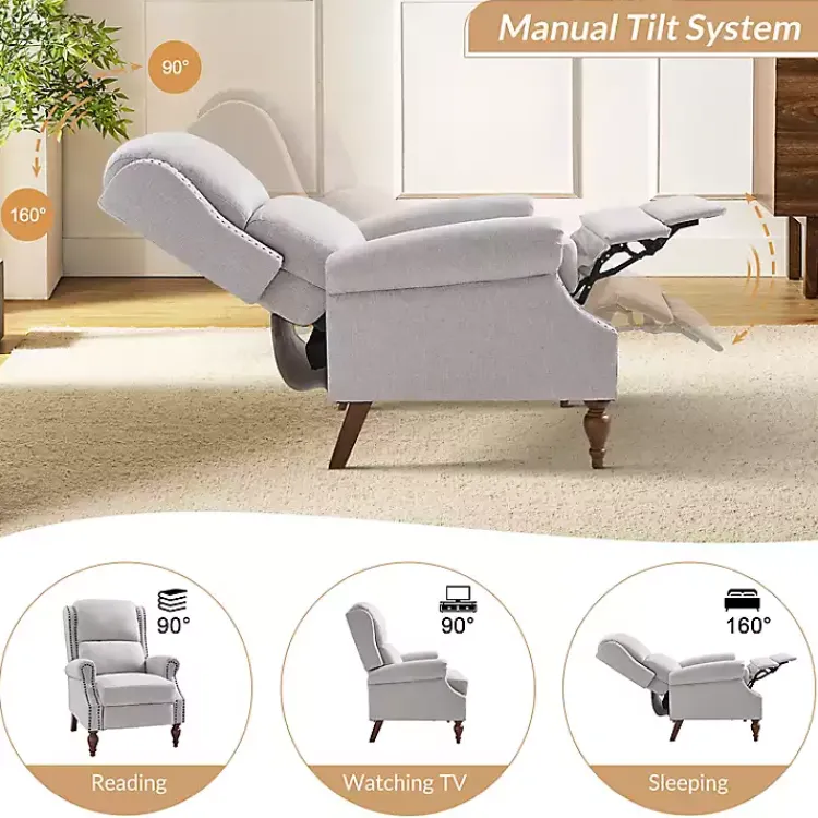 Kirklands Home Accent Chairs|Rosalie Oatmeal Upholstered Manual Recliner White