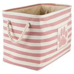 New Rose Striped Paw Medium Rectangular Pet Bin Baskets & Boxes