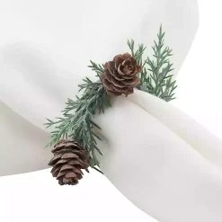 Kirklands Home Table Linens|Rosemary Pinecone Wreath Napkin Rings, Set of 4