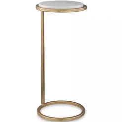 Kirklands Home Accent & End Tables|Round Aged and Marble Accent Table Gold