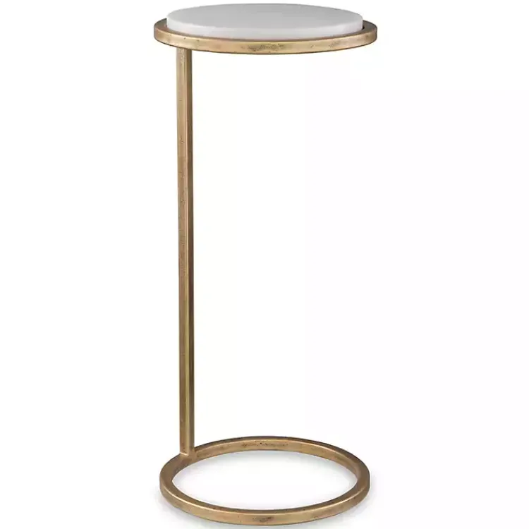 Kirklands Home Accent & End Tables|Round Aged and Marble Accent Table Gold