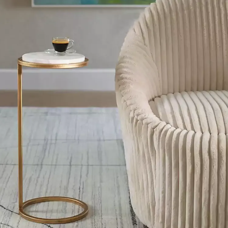 Kirklands Home Accent & End Tables|Round Aged and Marble Accent Table Gold