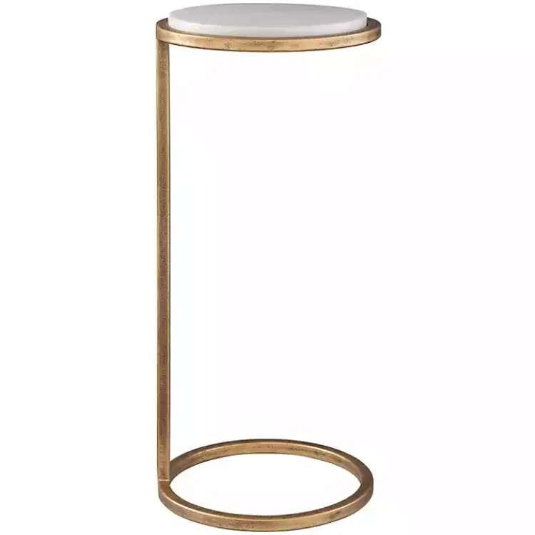 Kirklands Home Accent & End Tables|Round Aged and Marble Accent Table Gold
