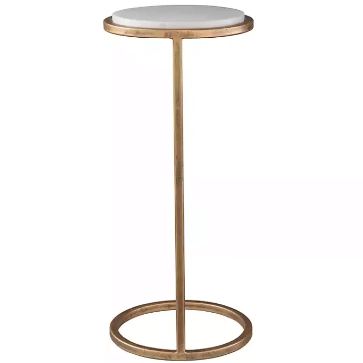 Kirklands Home Accent & End Tables|Round Aged and Marble Accent Table Gold