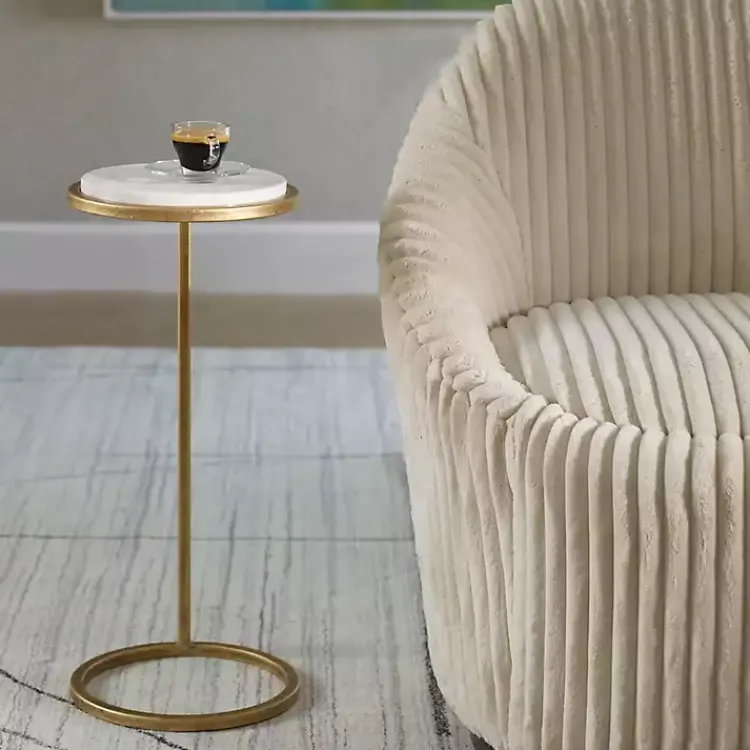 Kirklands Home Accent & End Tables|Round Aged and Marble Accent Table Gold