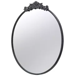 Kirklands Home Decorative Mirrors|Round Antique Floral Scroll Mirror, 39 in. Black
