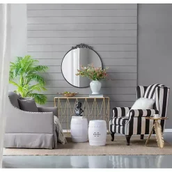 Kirklands Home Decorative Mirrors|Round Antique Floral Scroll Mirror, 39 in. Black