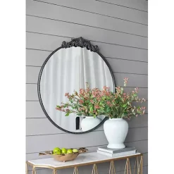 Kirklands Home Decorative Mirrors|Round Antique Floral Scroll Mirror, 39 in. Black