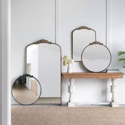 Kirklands Home Decorative Mirrors|Round Antique Floral Scroll Mirror, 39 in. Black