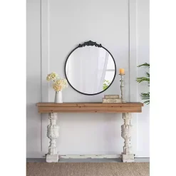 Kirklands Home Decorative Mirrors|Round Antique Floral Scroll Mirror, 39 in. Black