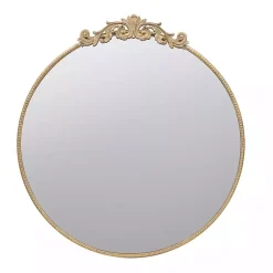 Kirklands Home Decorative Mirrors|Round Antique Floral Scroll Mirror, 39 in. Gold