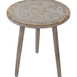 Kirklands Home Accent & End Tables|Round Antique Engraved Accent Table Gray
