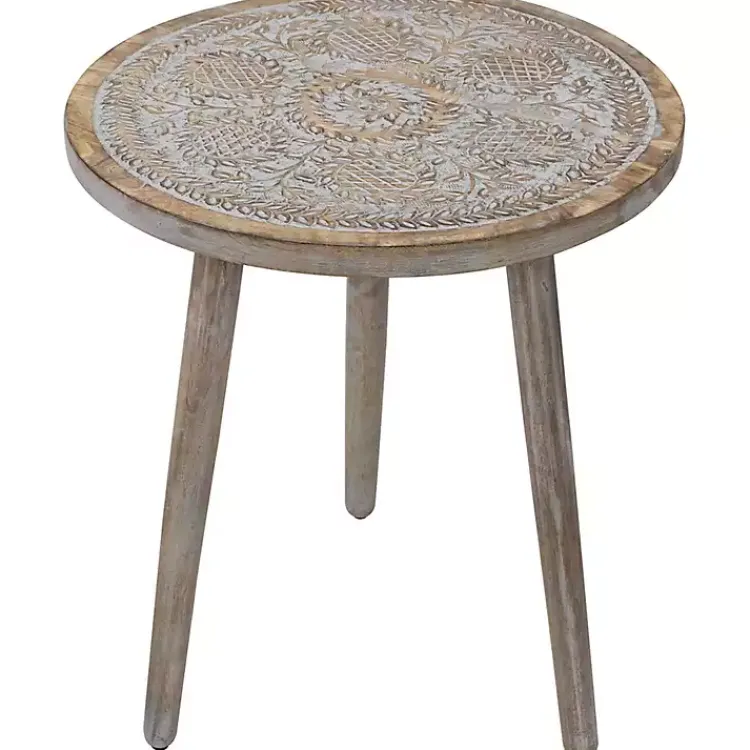 Kirklands Home Accent & End Tables|Round Antique Engraved Accent Table Gray