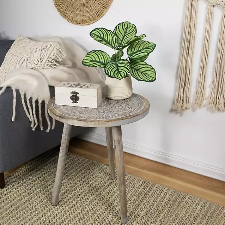 Kirklands Home Accent & End Tables|Round Antique Engraved Accent Table Gray