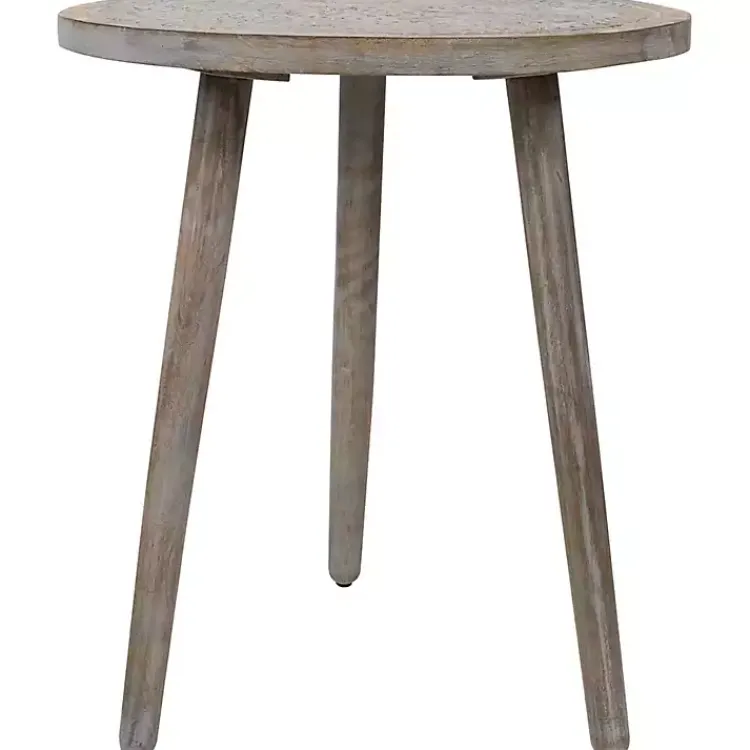 Kirklands Home Accent & End Tables|Round Antique Engraved Accent Table Gray