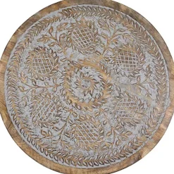 Kirklands Home Accent & End Tables|Round Antique Engraved Accent Table Gray