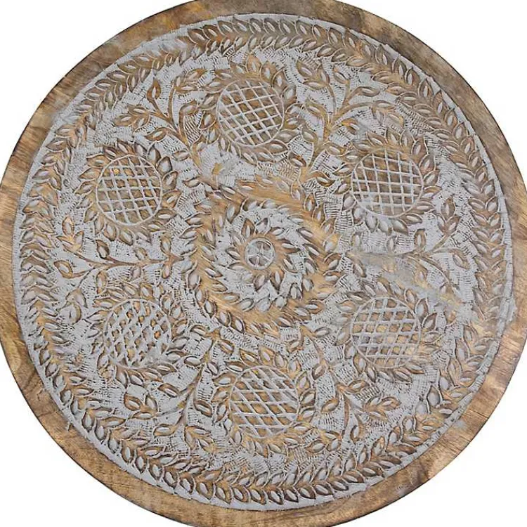 Kirklands Home Accent & End Tables|Round Antique Engraved Accent Table Gray