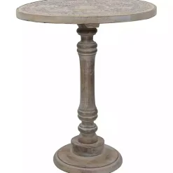 Kirklands Home Accent & End Tables|Round Antique Etched Pedestal Accent Table Gray
