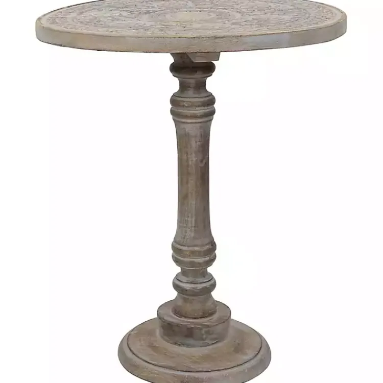 Kirklands Home Accent & End Tables|Round Antique Etched Pedestal Accent Table Gray