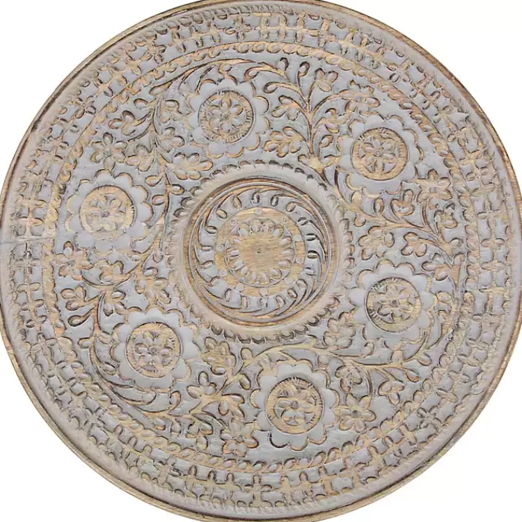 Kirklands Home Accent & End Tables|Round Antique Etched Pedestal Accent Table Gray