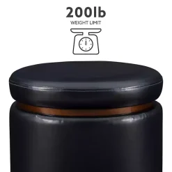Kirklands Home Benches & Ottomans|Round Faux Leather Storage Ottoman Black